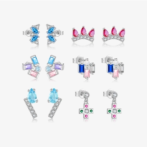 925 Sterlingsilber Ohrstecker Für Damen Unregelmäßiger Zirkonia Geometrischer Schmetterling Krone Trendige Eingelegte Ohrringe