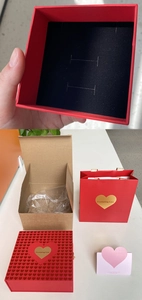 Red heart jewelry gift box set with 'Everlasting Love' gold foil and greeting card