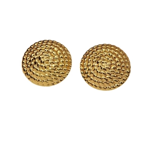 Elegant gold round stud earrings with textured rope design and polished steel finish