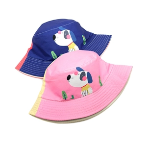 Chapeaux de soleil en coton pour enfants avec motifs chiots en bleu marine et rose tendre