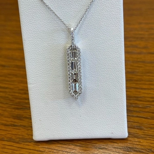 Geometric Rectangular Bar Pendant Necklace Copper With Baguette And Round Zirconia Minimalist Luxury Accessory For Women