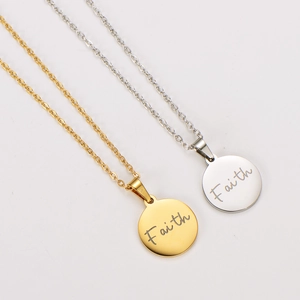 Faith Round Pendant Necklace 304 Stainless Steel High Polished Minimalist Religious Jewelry For Couples
