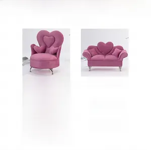 Pink velvet sofa-shaped jewelry box display showing detailed dimensions and heart design