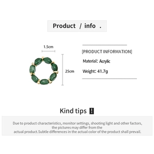 Detail showing 1.5cm green acrylic beads and golden metal spacers on a 41.7g bracelet
