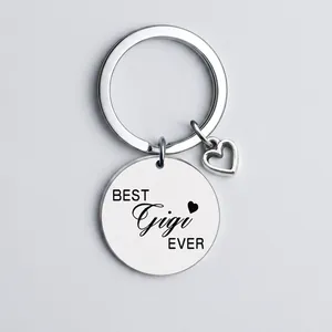 Stainless Steel Keychain Engraved Best Ever With Heart Charm Gift For Mom Wife Grandma Nana Mimi Gigi Polished Metal