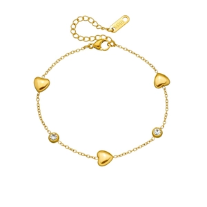 Bracciale a catena in acciaio inossidabile dorato con ciondoli a cuore e cristalli