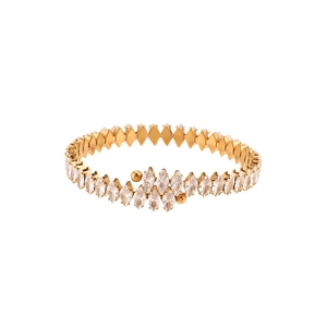 Luxurious gold-plated open bangle with marquise-cut cubic zirconia in a wrap design