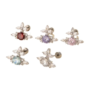 Cross Saturn stud earrings with sparkling cubic zirconia stones in five diverse colors
