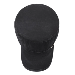 Classic black washed cotton flat top military cap with vintage distressed look for men