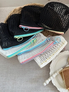 Mini Mesh Coin Purse Nylon Breathable Storage Bag With Contrast Color Zipper And Round Ring Pull For Cosmetic Earphone