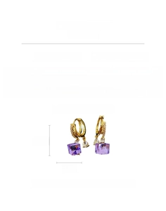 Size chart showing 3.3cm purple zircon drop earrings with weight and material details