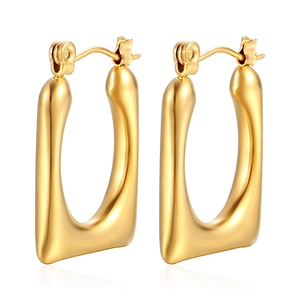 Minimalist 18K gold plated irregular geometric earrings with a sleek rectangular design