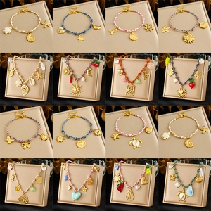 Collier Bracelet En Corde Tissée À La Main Bohème Acier Inoxydable Pendentifs Tortue De Mer Étoile De Mer Coquillage Femmes