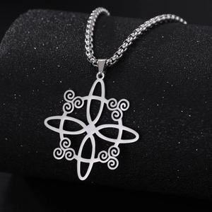 Polished stainless steel Viking spiral necklace with Celtic knot pendant for men and women