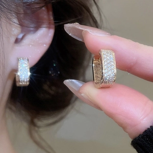 Rectangular Copper Zirconia Hoop Earrings With Silver Earring Post Minimalist Sparkling Fashion Jewelry For Women