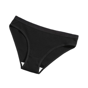 Black ribbed cotton low-rise bikini panties with breathable double-layer crotch for women