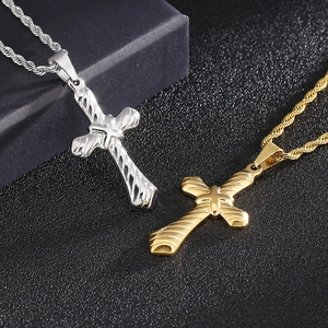 Hip hop style gold and silver twisted cross necklaces with matching rope chains for men and women