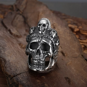 Skull Ring Stainless Steel 3D Hollow Carved Gothic Punk Rock Style Vintage Silver Polished Jewelry For Men Unisex