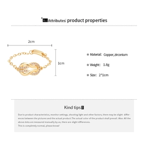 Detail of infinity horseshoe link ring with pave zircons and 2x1cm dimensions