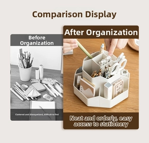 Split view comparison of desk organizer tidy effect for stationery and pens