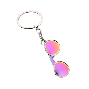 Rainbow sunglasses metal keychain with colorful lenses for bags and car key accessories