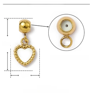Detailed macro view of 12mm gold stainless steel shell heart pendant with rubber stopper