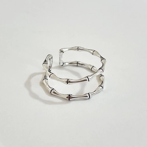 925 Sterling Silver Ring Bamboo Design Double Layer Adjustable Vintage Retro Style Jewelry For Women