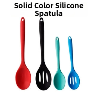 Set of four multi-colored solid silicone spoons and slotted strainers with long handles