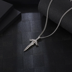 Vintage silver sword pendant necklace made of durable titanium steel for men