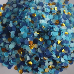 Blue and metallic gold round paper confetti for wedding and party festive decorations