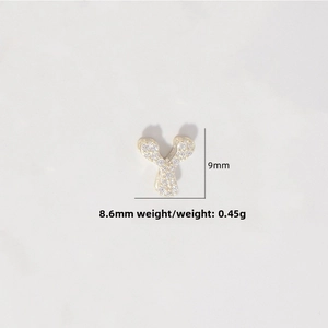 Detailed view of S925 silver letter Y pendant with cubic zirconia, size 9mm by 8.6mm