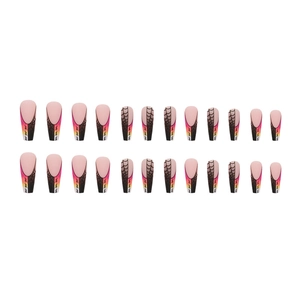 24pcs long coffin press-on nails with rainbow gradient and black spider web gothic design