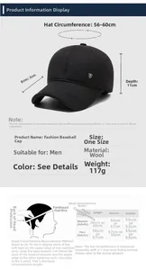 Detailed size chart for winter earflap baseball cap with head measurement guide and dimensions