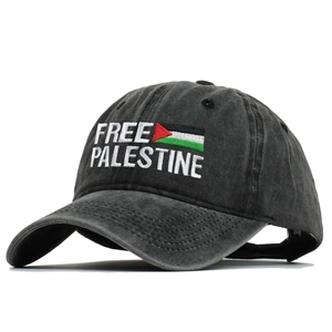 Vintage Free Palestine Bestickte Baseballkappe aus gewaschener Baumwolle mit gebogenem Rand