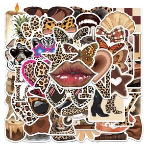Leopard Print Girl Aesthetic Stickers Waterproof PVC DIY Decals For Water Bottle Phone Skateboard Guitar Luggage Decor