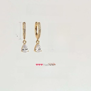 Detailed dimensions of 14K gold plated teardrop earrings with AAA cubic zirconia stones