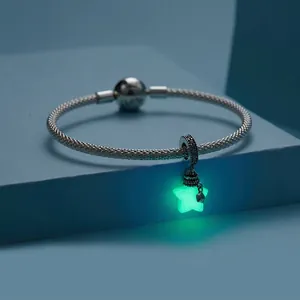 Luminous star charm on S925 sterling silver mesh bracelet with Love clasp detailing