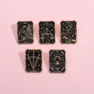 Retro Tarot Karte Emaille Pin Brosche Legierung Schwarz Gold Mystisch Mond Stern Sonne Tod Abzeichen Für Kleidung Tasche Revers