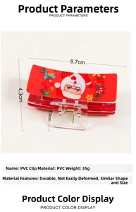 Vue détaillée d'une pince à cheveux de Noël avec motif Père Noël et dimensions