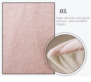Detail of high-weight pink plush pillow cover with a side hidden zipper and soft texture