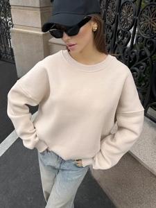 Women Oversized Crewneck Sweatshirt Solid Color Long Sleeve Loose Drop Shoulder Cotton Blend Fleece Pullover Casual Streetwear