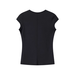 Detailed back view of a slim-fit black quick-dry athletic t-shirt with knit texture