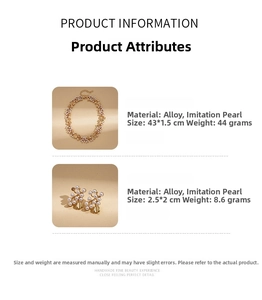 Detailed size chart for vintage pearl flower necklace and earring jewelry set specs