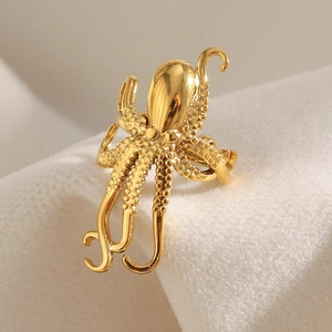 Manchette D'oreille Pieuvre Acier Inoxydable Plaqué Or 18K Forme Animale Boucle D'oreille Sans Perçage Pour Femme