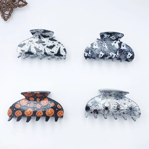 Halloween Hair Claw Clips Acrylic Large Shark Clip Pumpkin Ghost Spider Bat Patterns For Women Girls Party Accessories