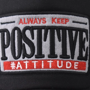 Black baseball cap with 3D embroidery featuring Always Keep Positive Attitude text