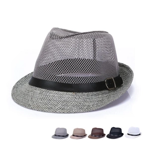 Breathable Mesh Paper Straw Fedora Hat Summer Sun Protection Jazz Style Unisex With Leather Band Buckle