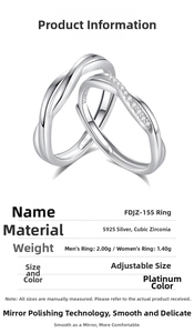 Detailed specs of S925 silver couple rings with twisted design and cubic zirconia