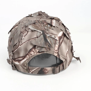 Rear view of camouflage baseball cap with 3D laser-cut leaves and metal buckle