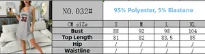 Size chart for women's sleeveless sleepwear dress with fabric details and measurements